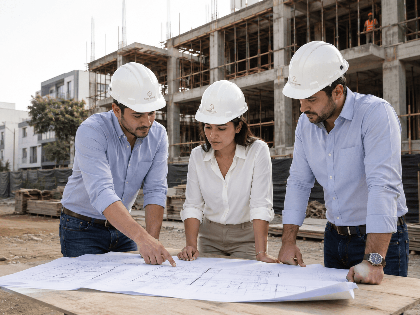 Obra de construcción en ejecución con equipo técnico